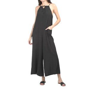 Cristina Vergani Jumpsuit Black Halter Neck Linen Blend Wide-Leg Made In Italy M